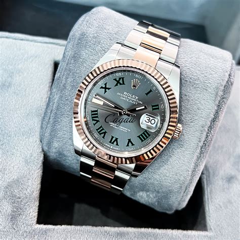 rolex datejust ii rose gold steel wimbledon 41 mm|Rolex Datejust Wimbledon pics.